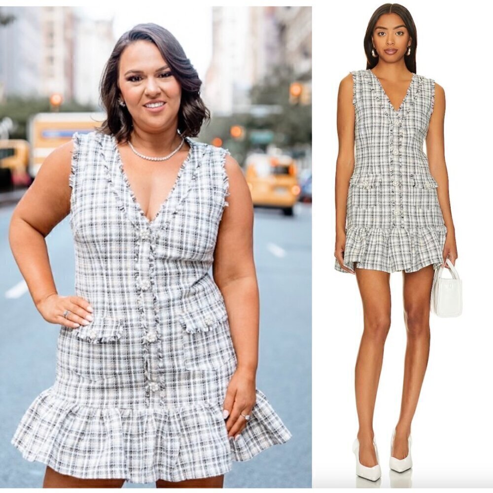 LIKELY Franco Ruffled Hem Mini Dress in Grey Multi Size US 2